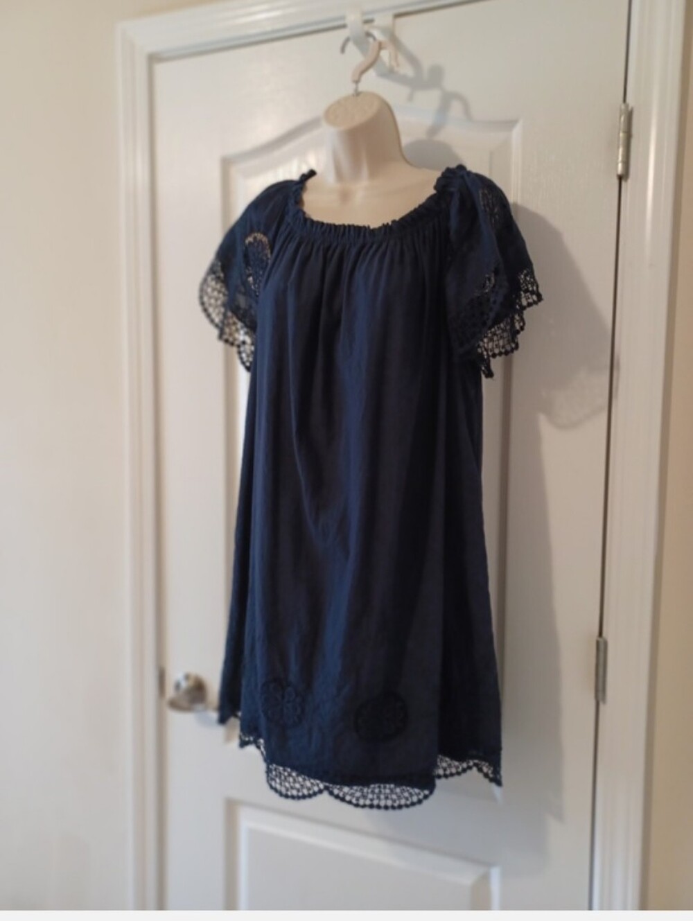 Navy Blue Dress with Crochet Trim